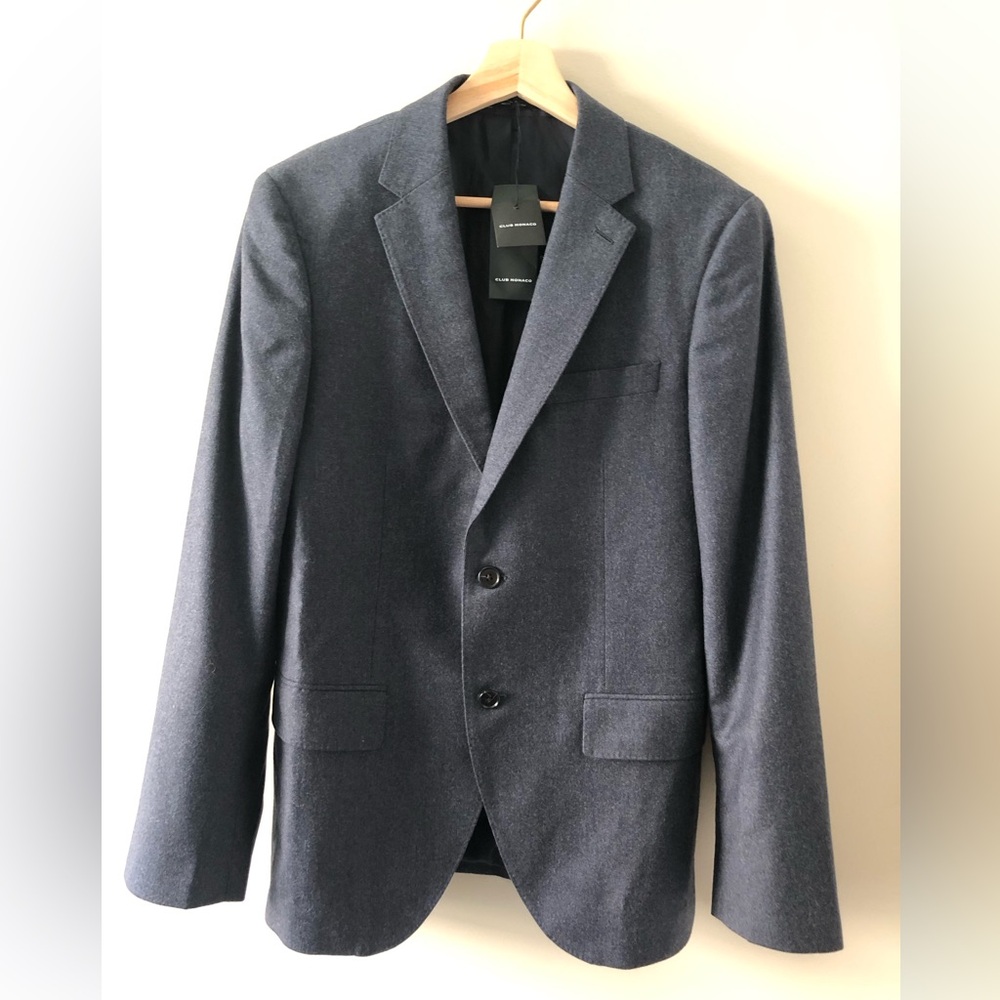 Club‎ Monaco Flannel GRANT Blazer Gray Marine Business Luxe Size 38R Corporate